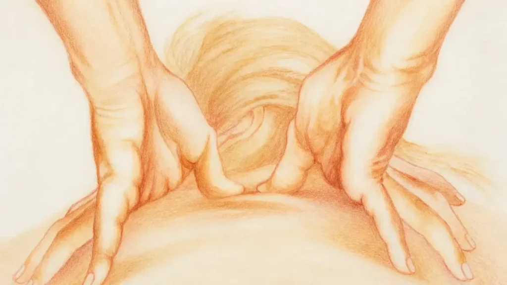 Pression shiatsu sur le dos illustrant les tensions du corps